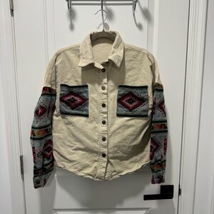 Women’s Beige Shirt with Patterned Sleeves
